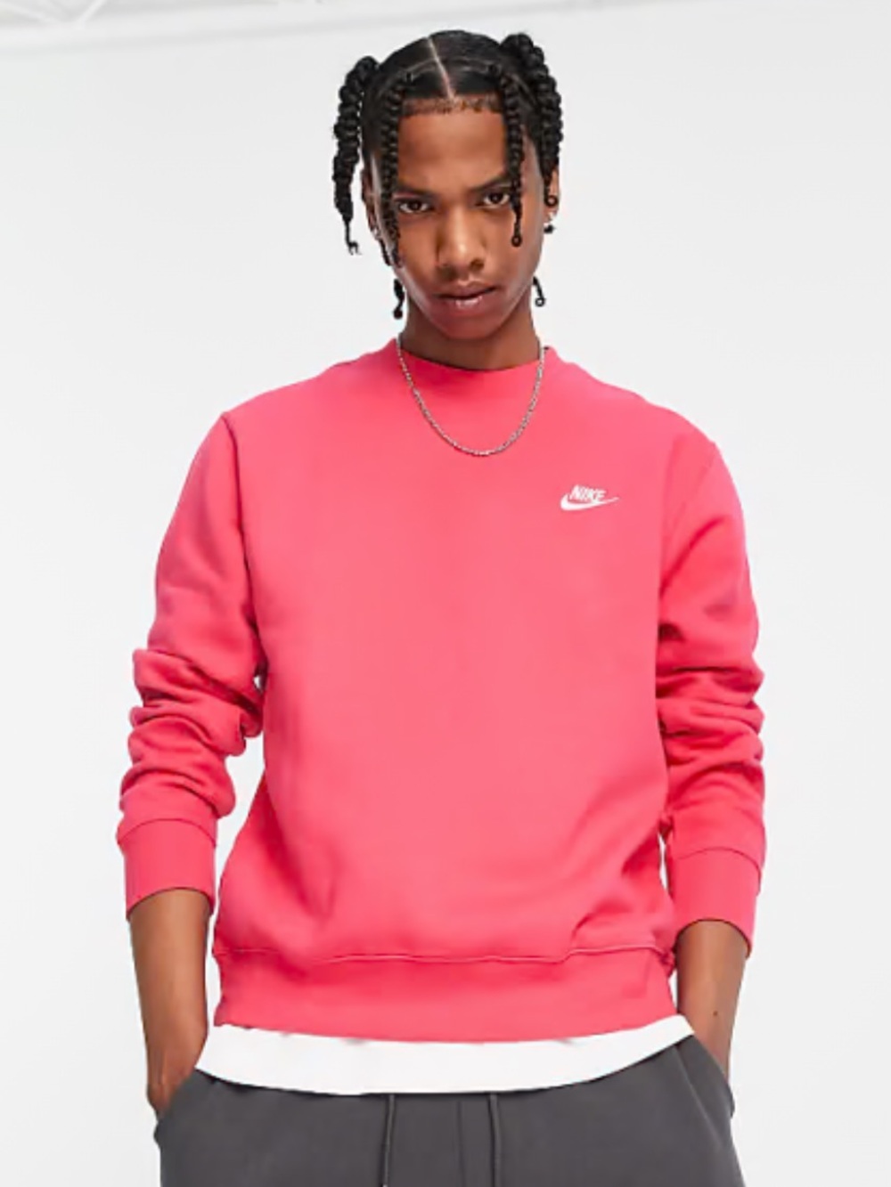 Nike Club Fleece Orange Pink Coral Crewneck Sweatshirt White Logo
